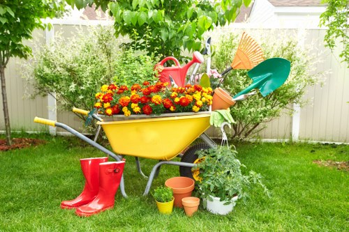Safe gardening practices with protective equipment